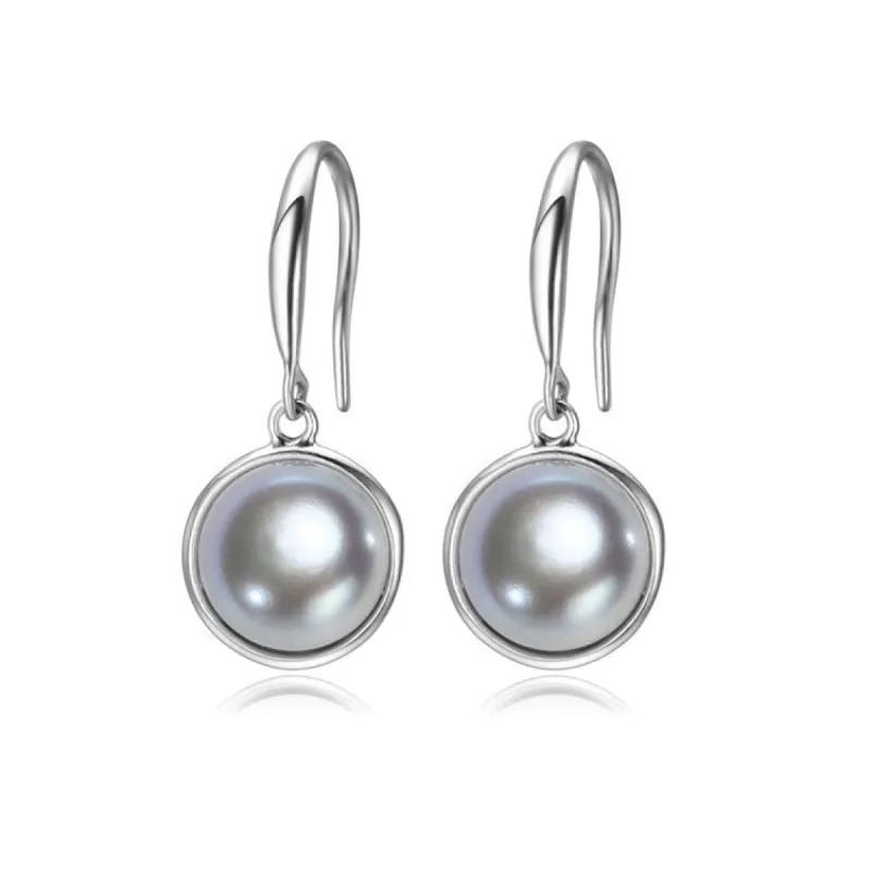 Sterling Silver Grey Freshwater Pearl Circular Drop Earrings sold by Zulily