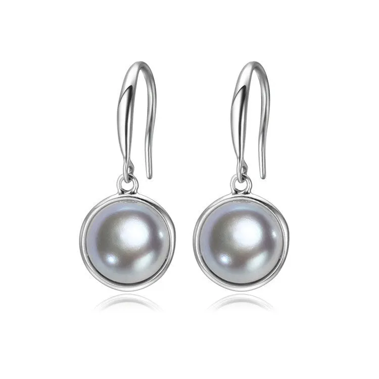 Sterling Silver Grey Freshwater Pearl Circular Drop Earrings sold by Zulily