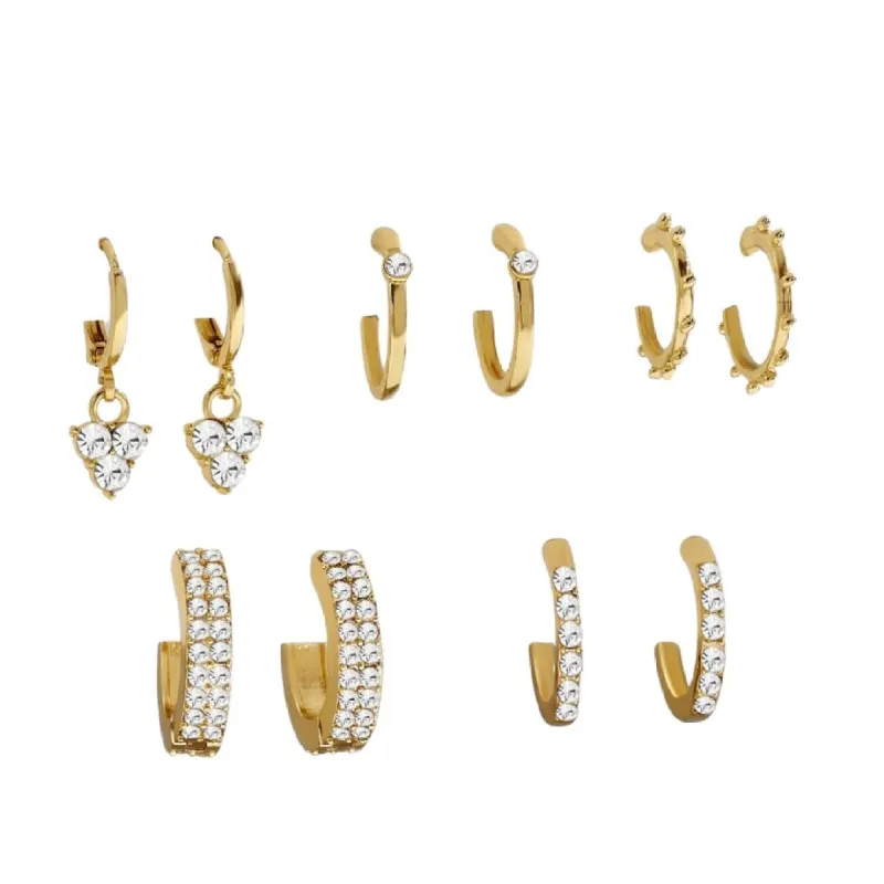 Goldtone & Crystal Set Of 5 Hoop Earrings sold by Zulily