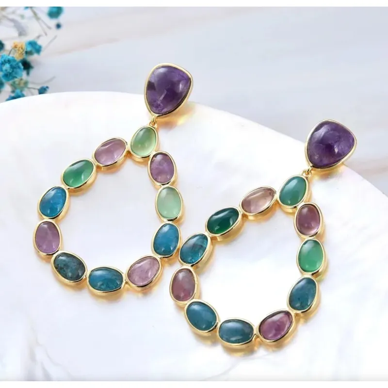 Natural Stone Amethyst, Apatite & Agate Open Teardrop Multi Colored Drop Earrings sold by Zulily