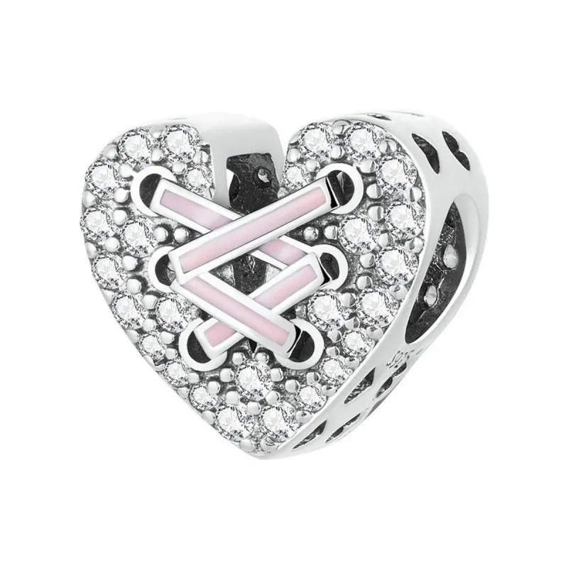 Sterling Silver CZ Pave & Pink Laced Corset Heart Charm sold by Zulily