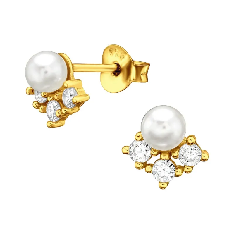 Cubic Zirconia & Imitation Pearl Triplet Stud Earrings sold by Zulily