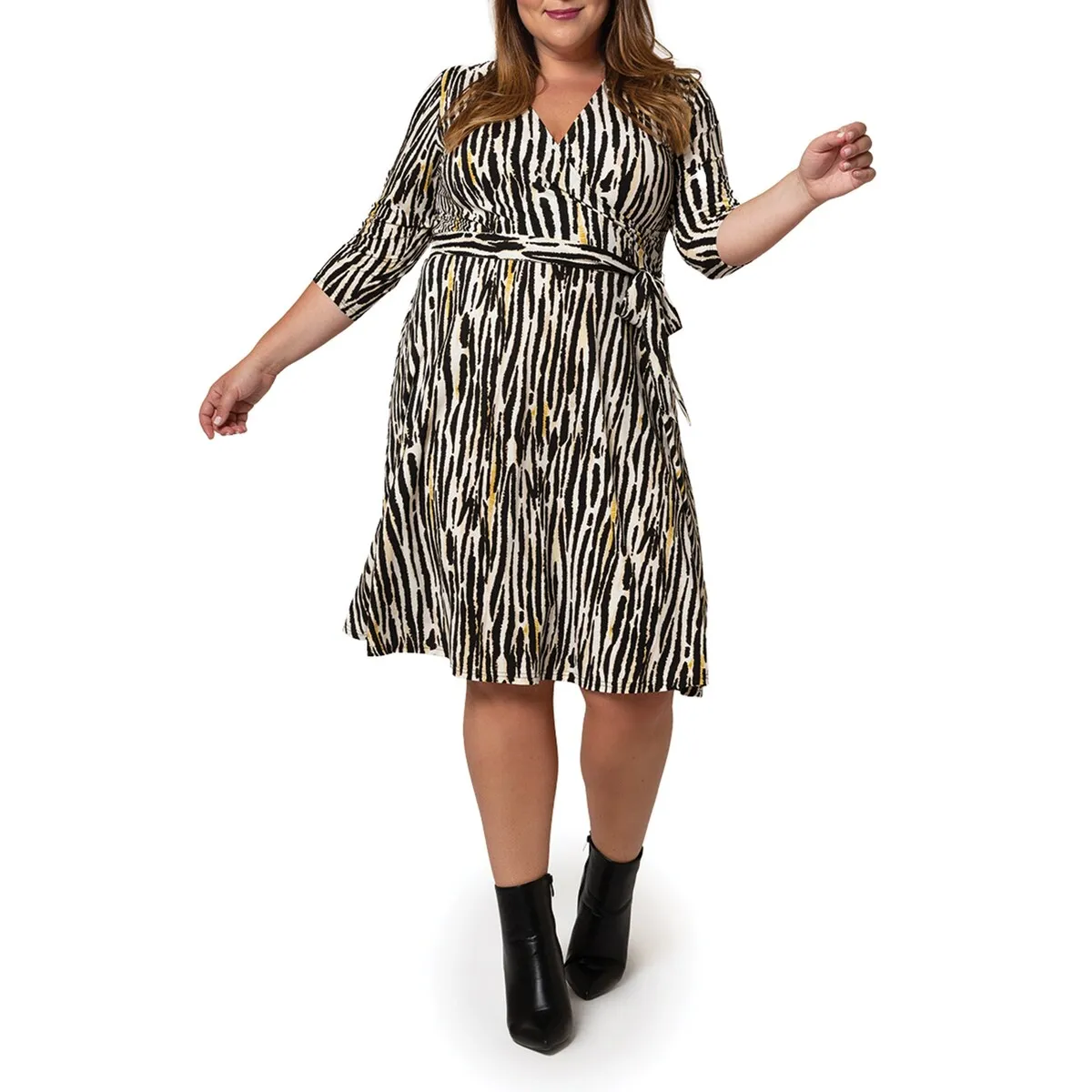 Perfect Wrap Dress In Inky Zebra (Curve) Black Size 3X sold by Zulily