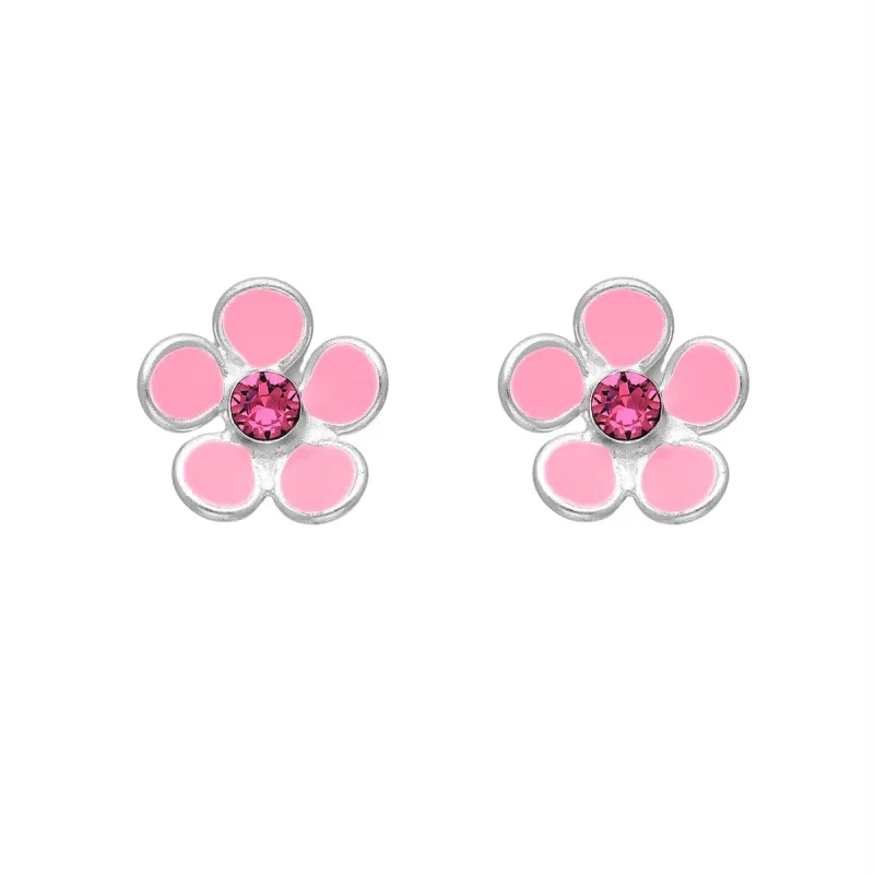 Sterling Silver Pink Flower Stud Earrings sold by Zulily