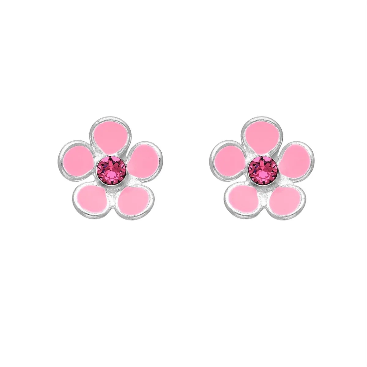 Sterling Silver Pink Flower Stud Earrings sold by Zulily