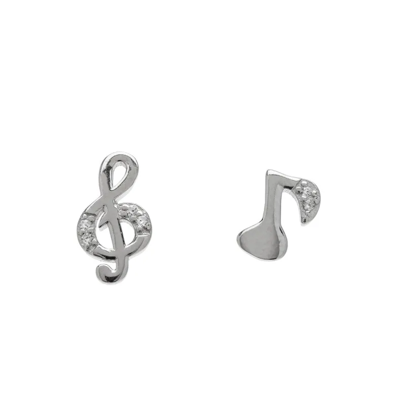 Sterling Silver Cubic Zirconia Music Note Asymmetrical Stud Earrings made by Zulily