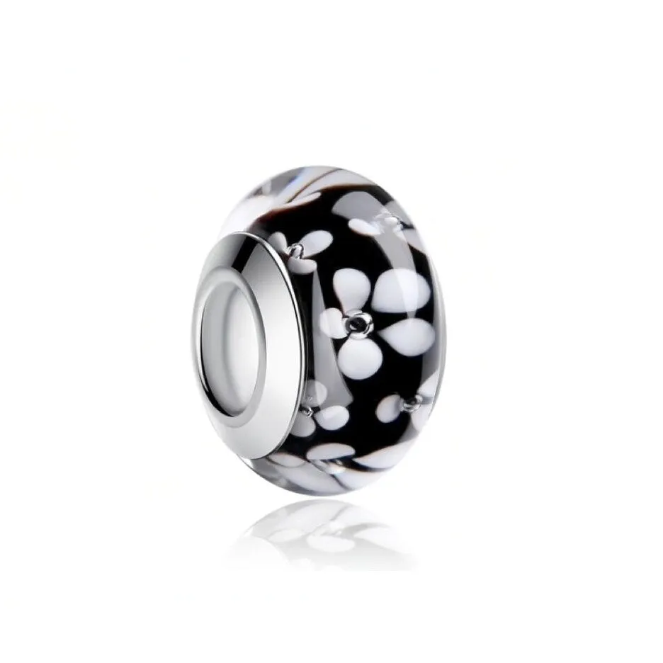 Sterling Silver Black White Floral Glass Bead Charm sold by Zulily