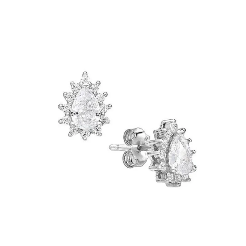 CZ Simulated Diamond Teardrop Halo Stud Earrings - 925 Sterling Silver - Ag Sterling sold by Zulily
