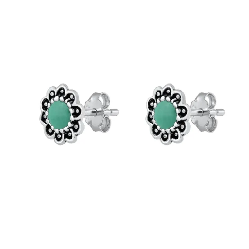 Sterling Silver Simulated Turquoise Floral Stud Earrings sold by Zulily