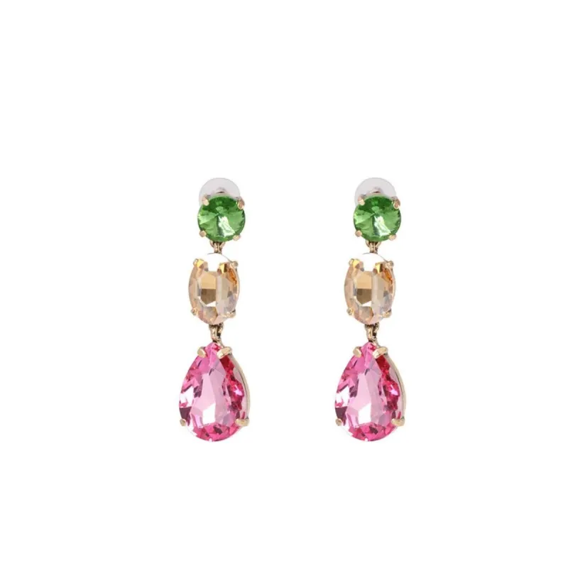 Green, Champagne & Pink Crystal Geometric Drop Earrings sold by Zulily