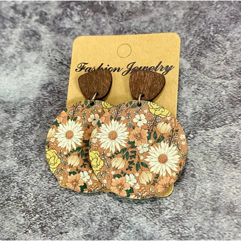 Wooden Circular Flower Drop Earrings sold by Zulily