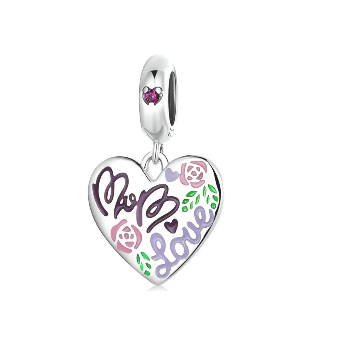 Sterling Silver Purple Pink Floral Love Mom Heart Dangle Charm sold by Zulily