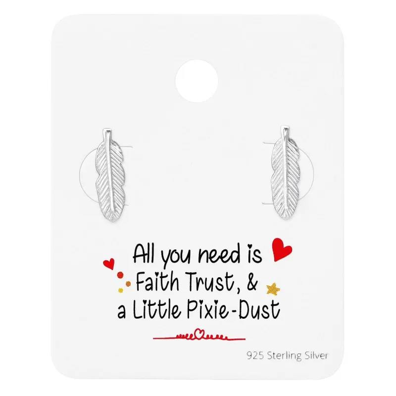 Sterling Silver Feather Stud Earrings On Faith, Trust, Pixie Dust Card sold by Zulily