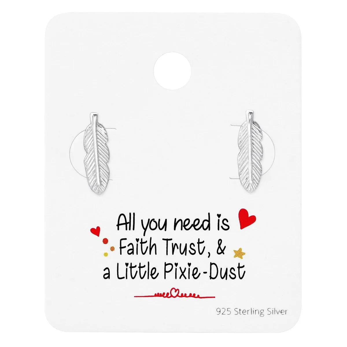 Sterling Silver Feather Stud Earrings On Faith, Trust, Pixie Dust Card sold by Zulily