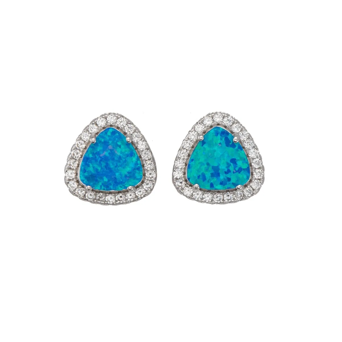 Sterling Silver Cubic Zirconia Blue Lab Opal Stud Earrings sold by Zulily