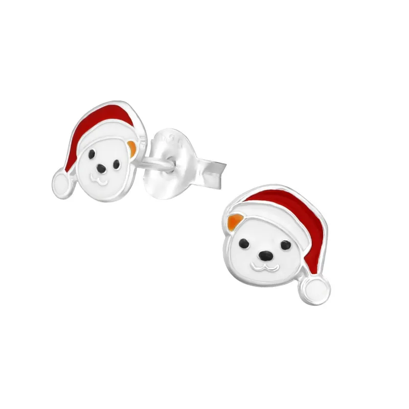 Sterling Silver Polar Bear In Santa Hat Stud Earrings sold by Zulily