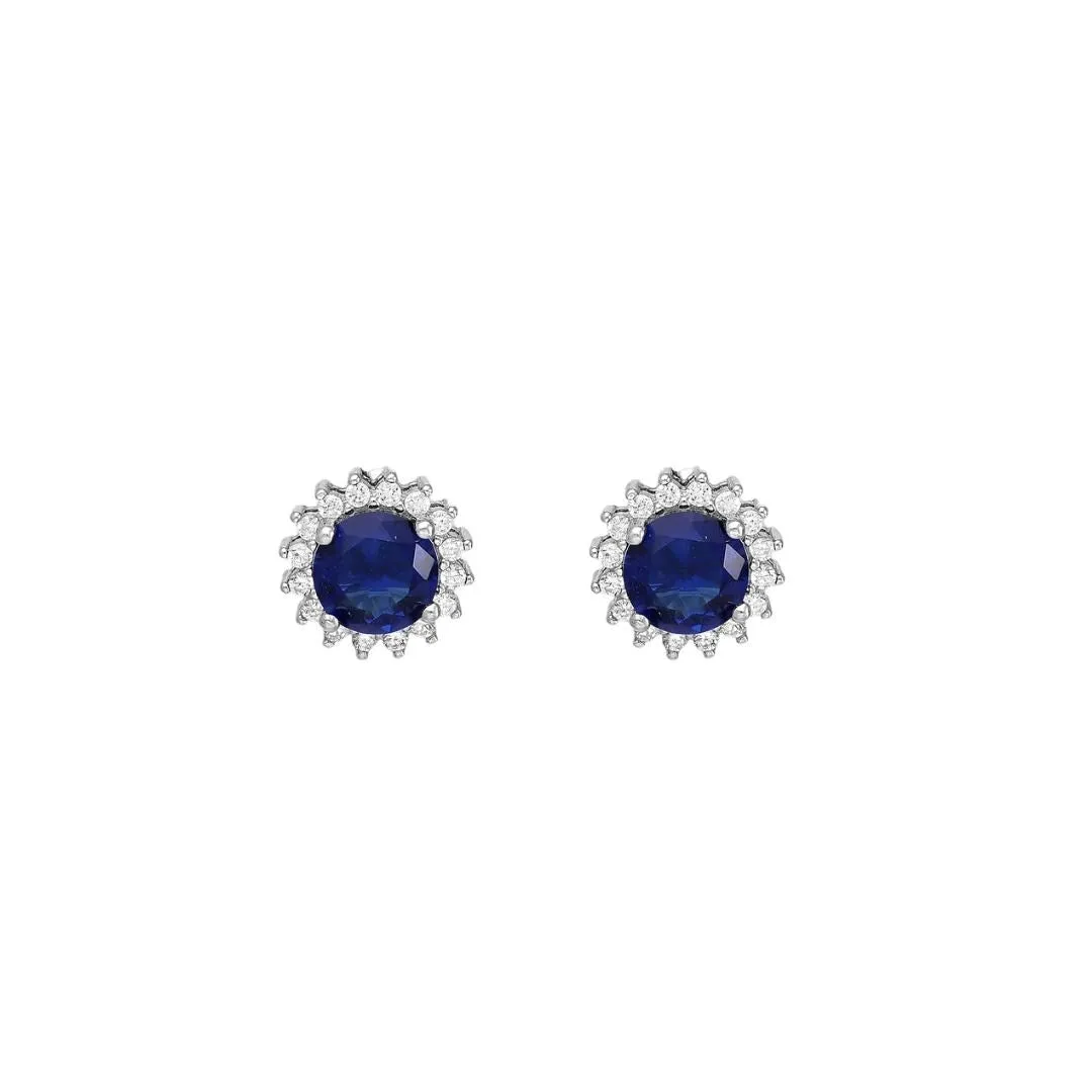 CZ Simulated Sapphire and Diamond Halo Stud Earrings - 925 Sterling Silver - Ag Sterling sold by Zulily