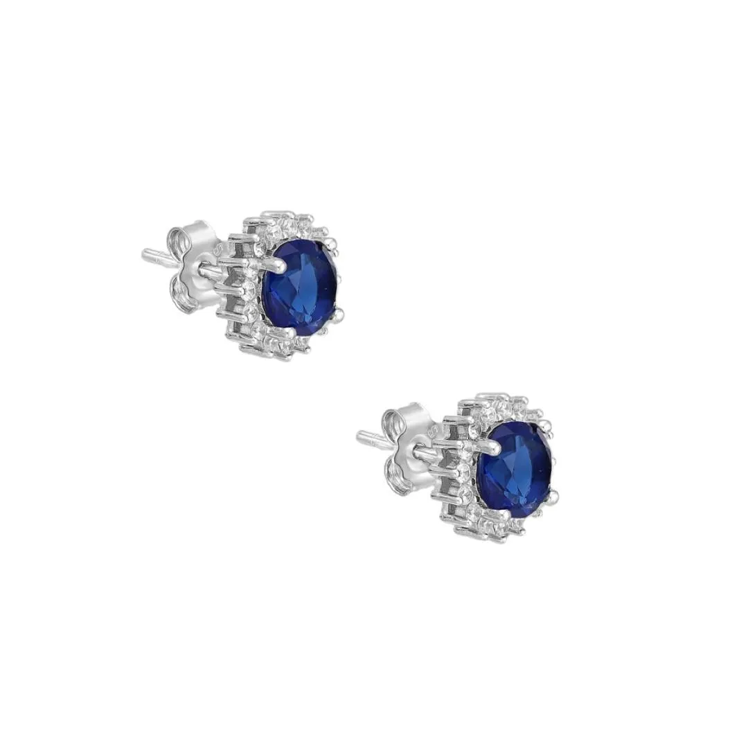 CZ Simulated Sapphire and Diamond Halo Stud Earrings - 925 Sterling Silver - Ag Sterling sold by Zulily product image thumbnail 2