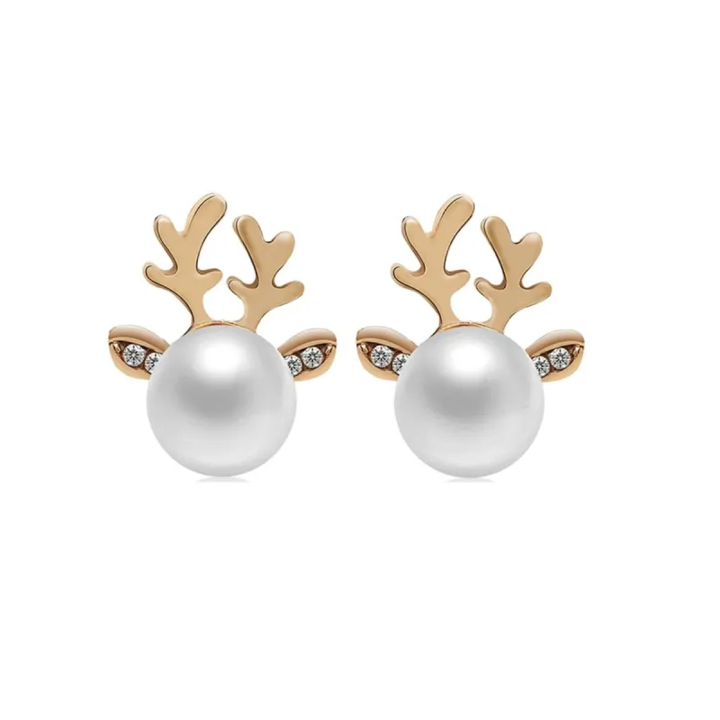 Goldtone & Imitation Pearl Deer Earrings made by Zulily