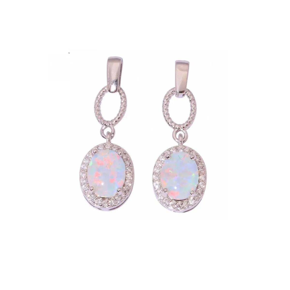 Sterling Silver Oval Drop Earrings with White Lab-Created Opal sold by Zulily