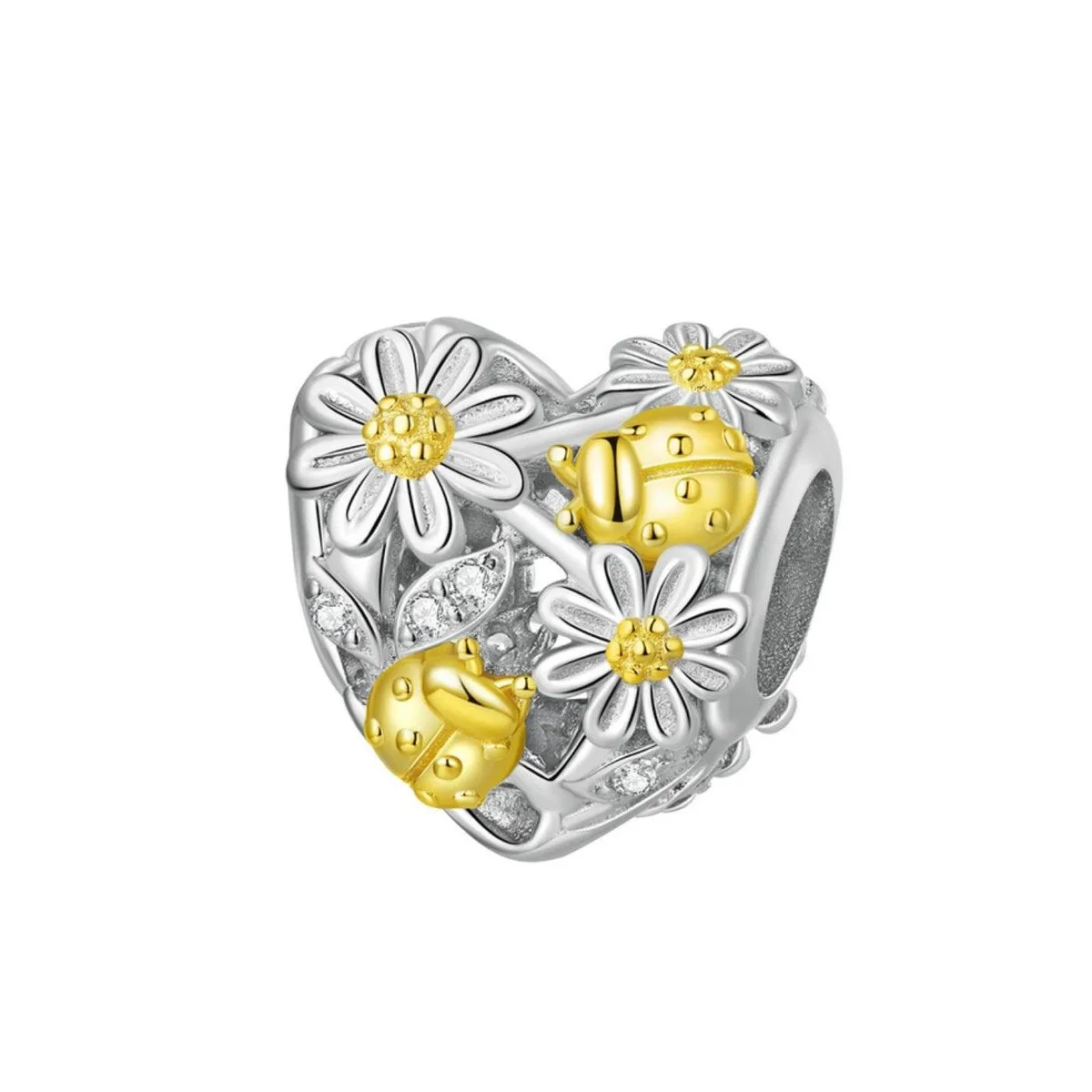 Goldtone & Sterling Silver Daisy & Bee Heart Charm sold by Zulily