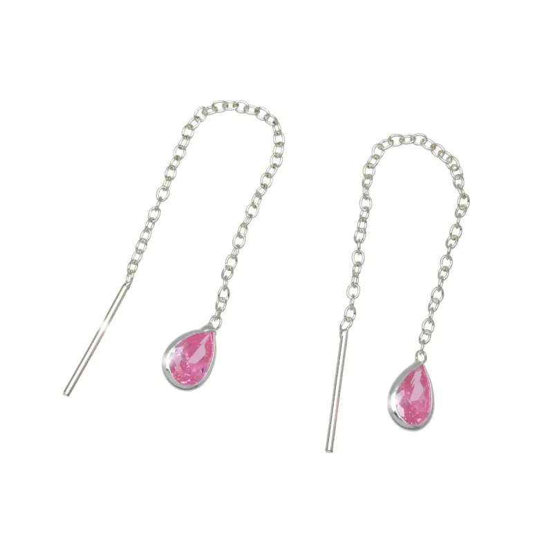 Sterling Silver Pink Cubic Zirconia Teardrop Threader Earrings sold by Zulily