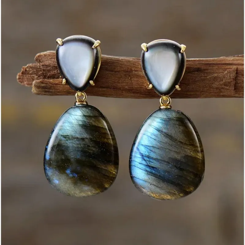 Goldtone Labradorite Teardrop and Oval Drop Earrings sold by Zulily