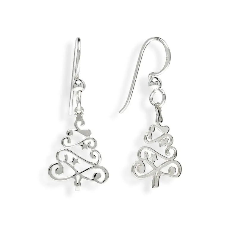 Sterling Silver Christmas Tree Ribbon Drop Earrings sold by Zulily