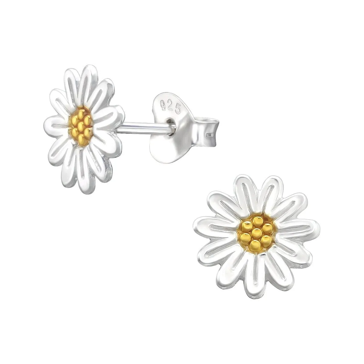 Two-Tone Sterling Silver Daisy Stud Earrings sold by Zulily