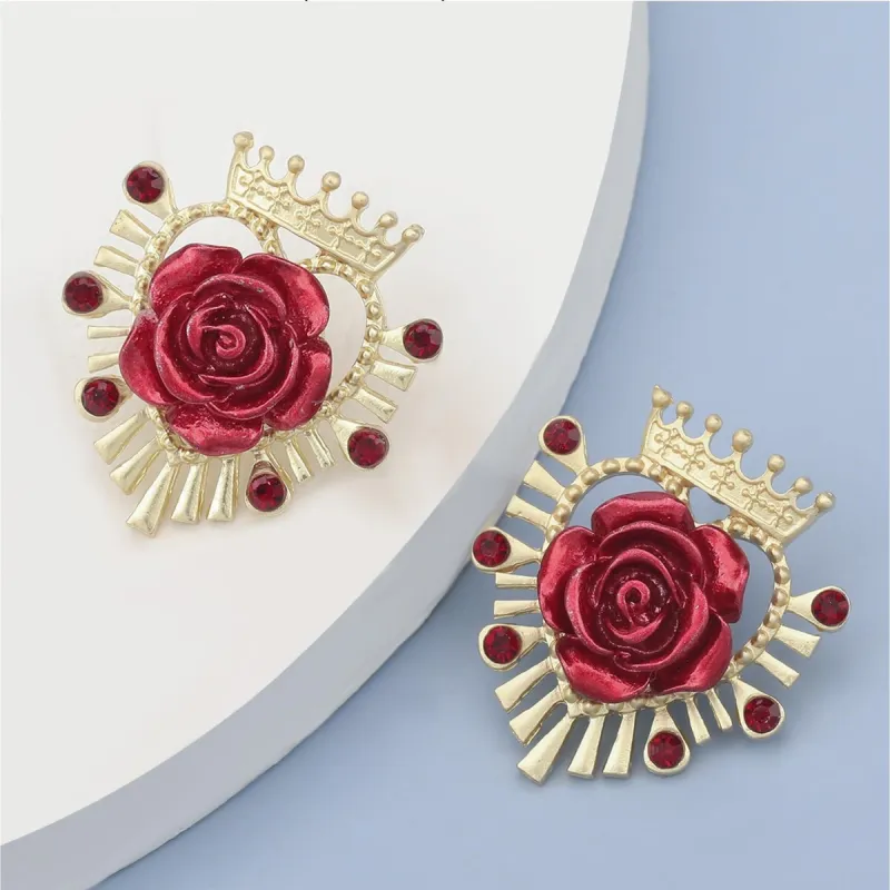 Goldtone Crown Red Rose Earrings sold by Zulily