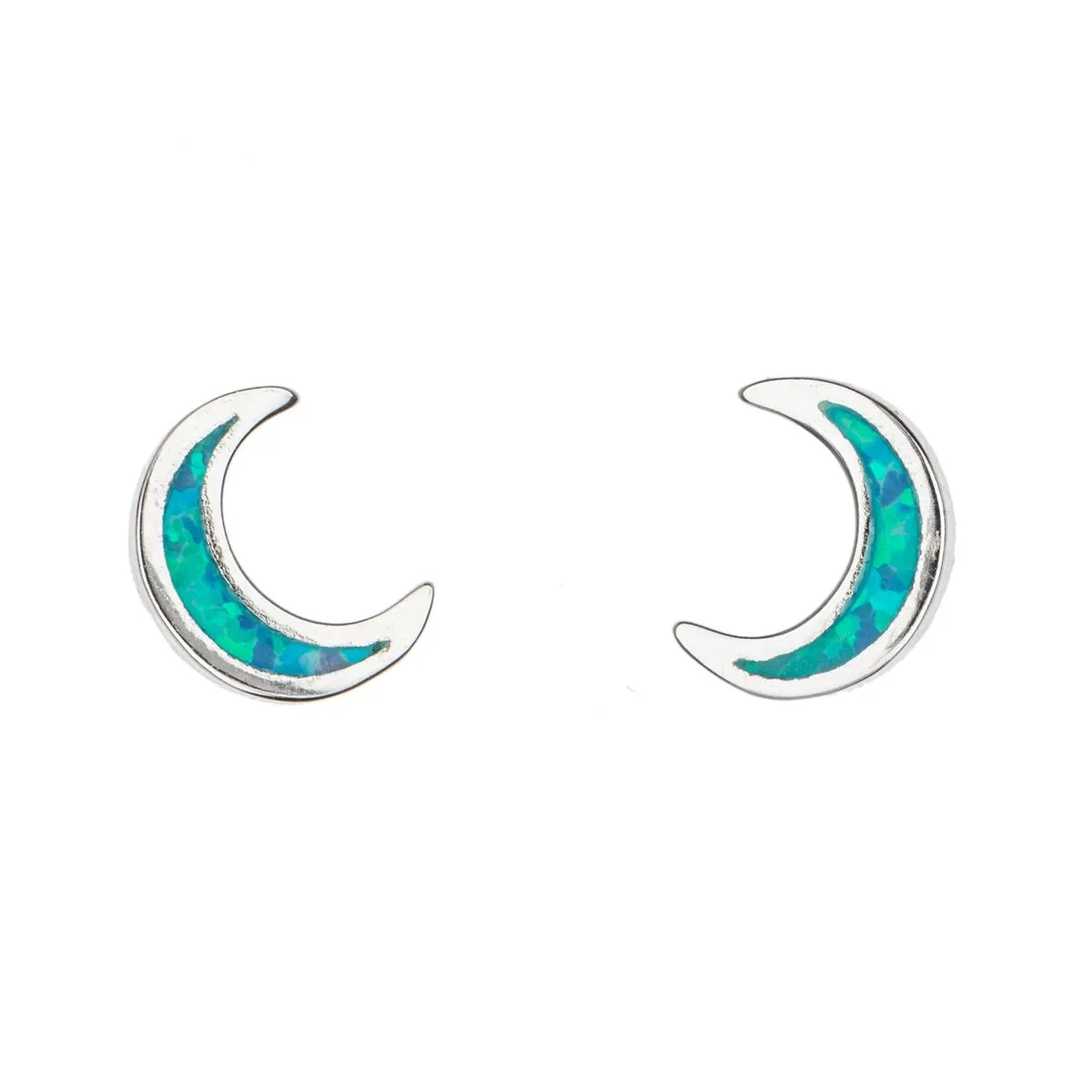 Sterling Silver Blue Opal Crescent Moon Stud Earrings sold by Zulily