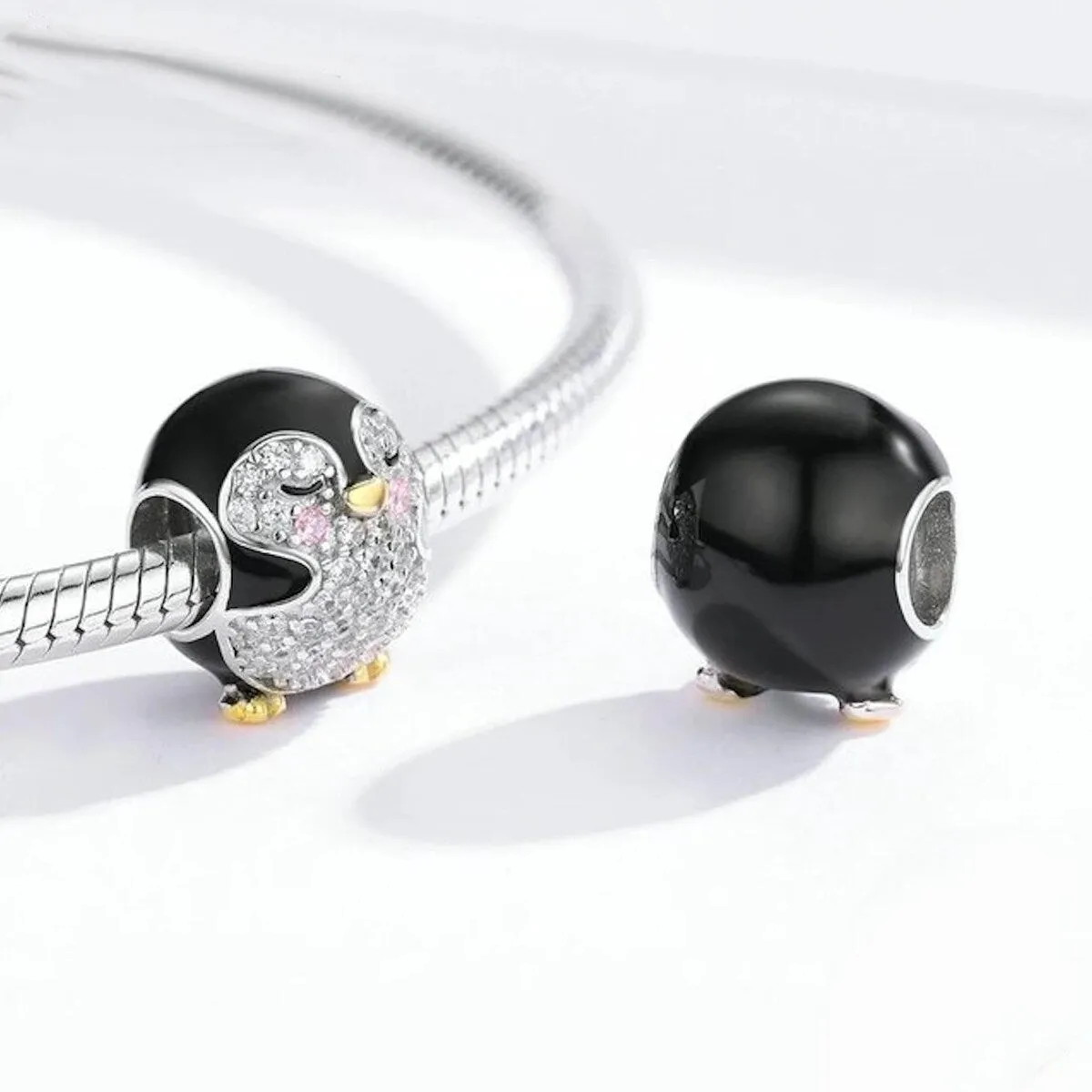 Sterling Silver Black & Clear CZ Pave Cute Penguin Bracelet Charm sold by Zulily product image thumbnail 2