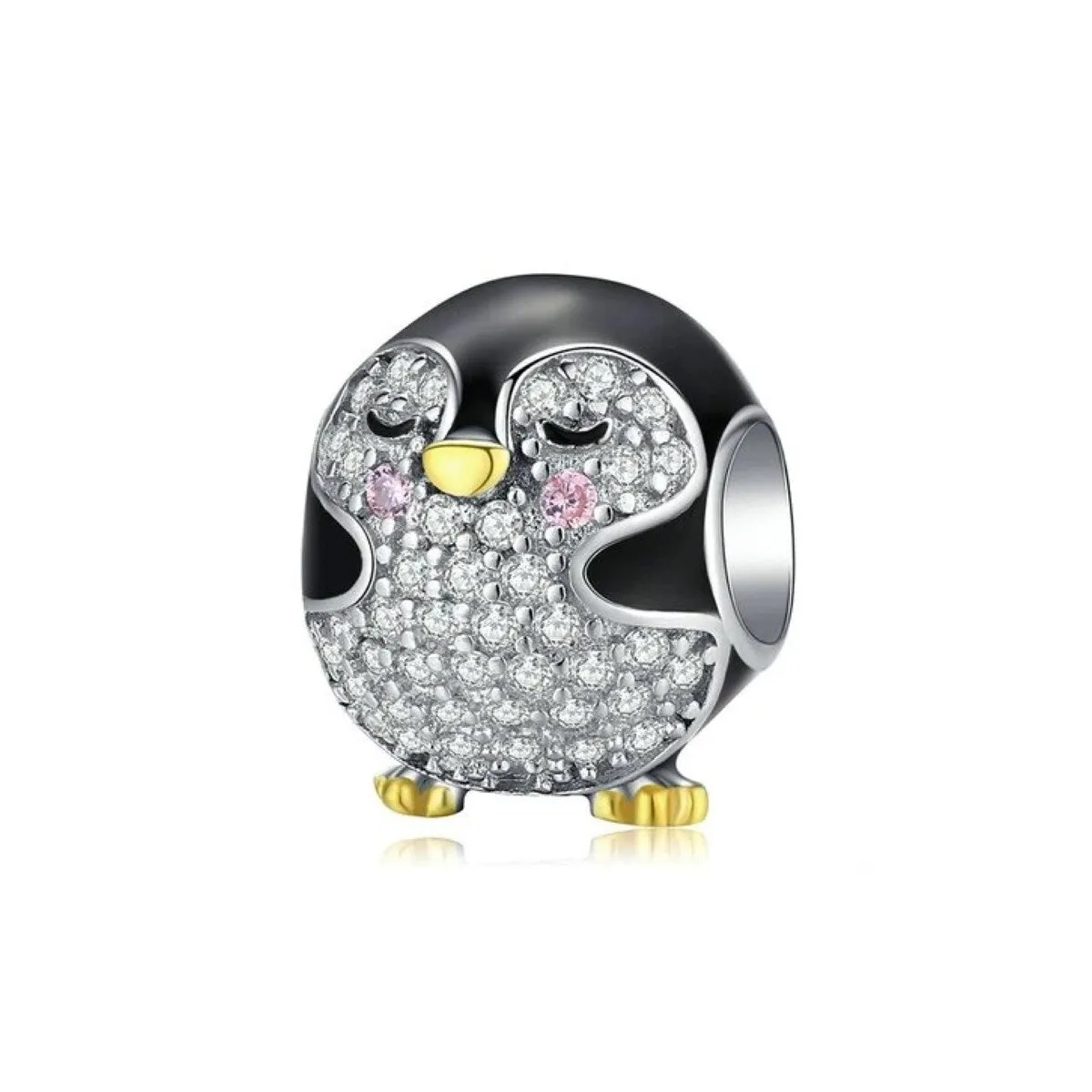 Sterling Silver Black & Clear CZ Pave Cute Penguin Bracelet Charm sold by Zulily