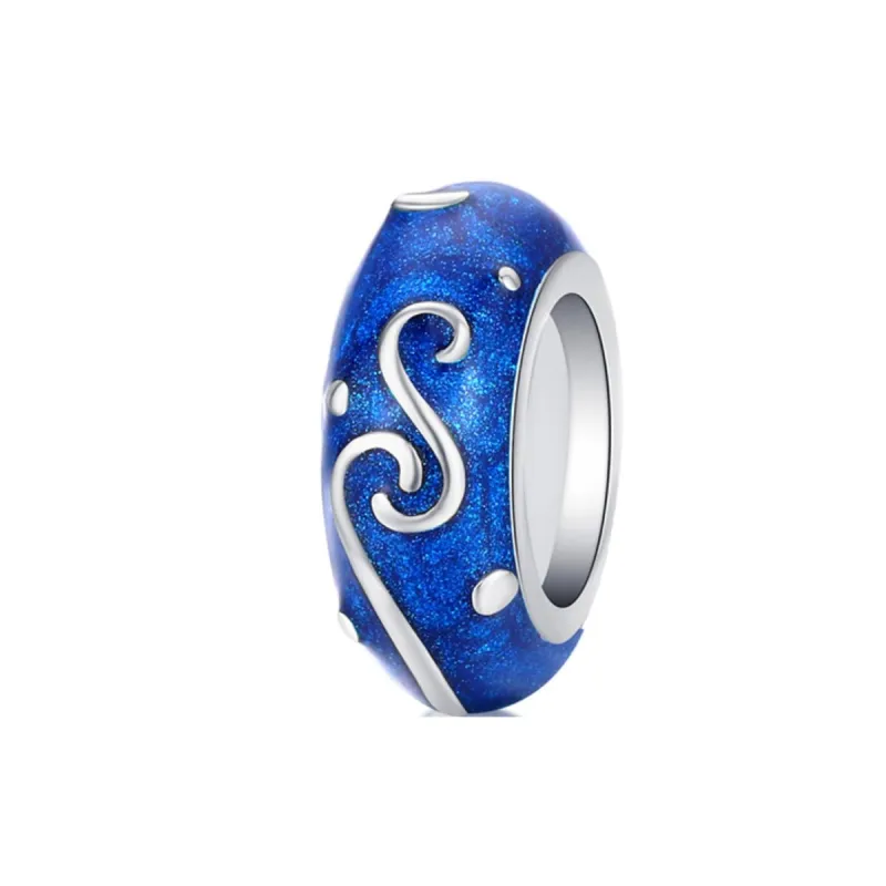Blue & Sterling Silver Swirl Rondelle Charm sold by Zulily