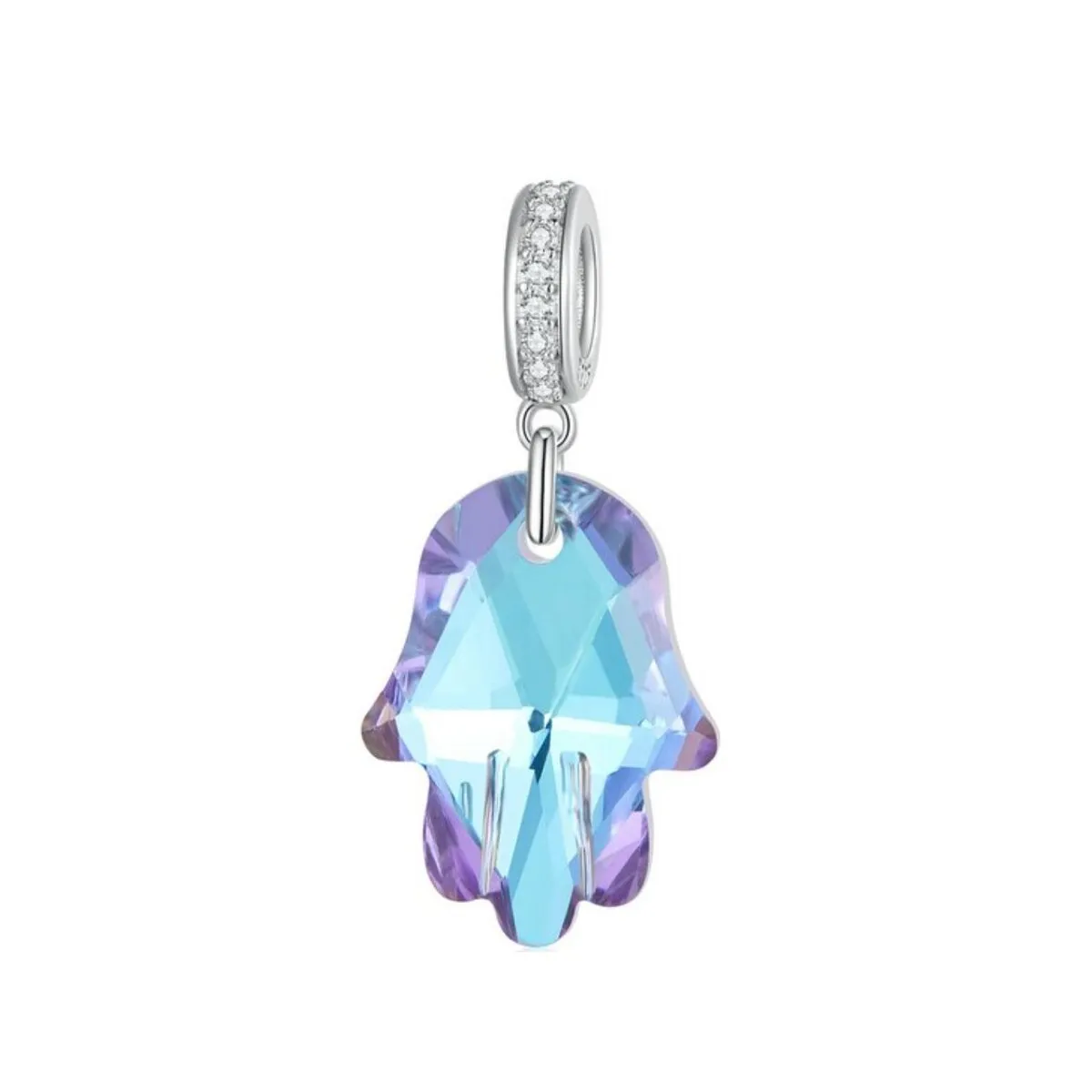 Blue Pink Cubic Zirconia & Sterling Silver Hamsa Drop Charm sold by Zulily