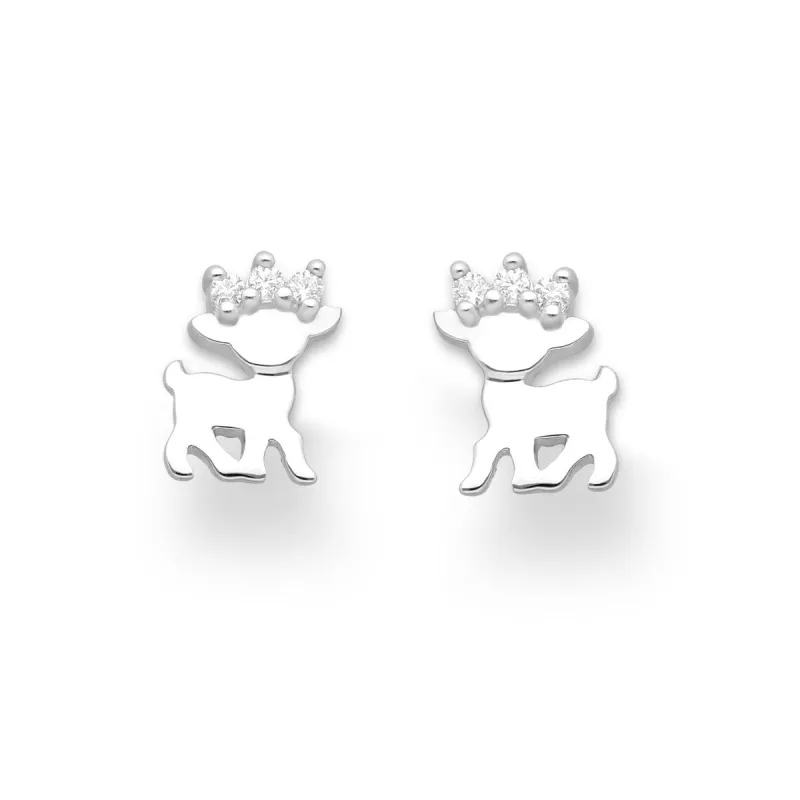 Sterling Silver Cubic Zirconia Reindeer Stud Earrings sold by Zulily