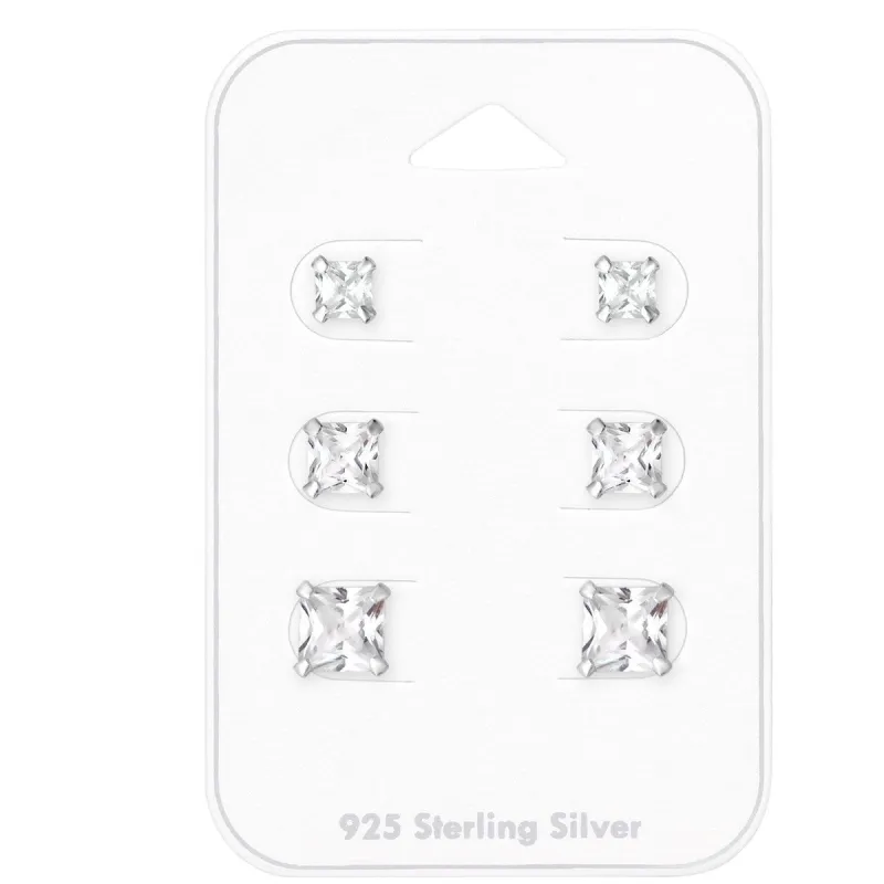 Cubic Zirconia & Sterling Silver Graduated Princess-Cut Stud Earrings Set sold by Zulily
