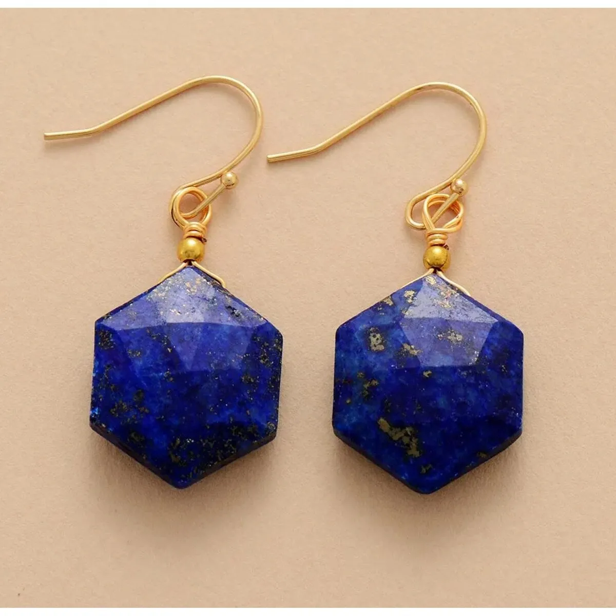 Goldtone Lapis Hexagon Drop Earrings sold by Zulily