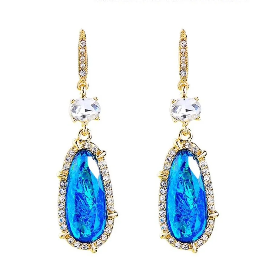 Blue Crystal Goldtone Drop Earrings (31120-55) sold by Zulily