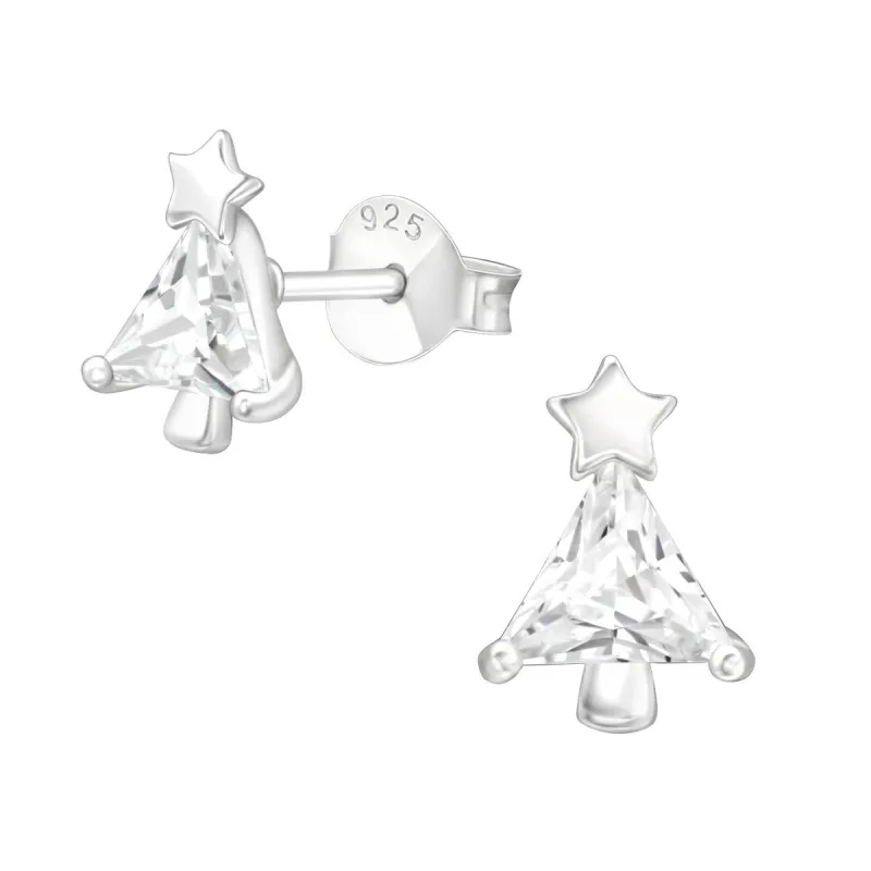 Sterling Silver CZ Triangular Christmas Tree Dainty Stud Earrings sold by Zulily