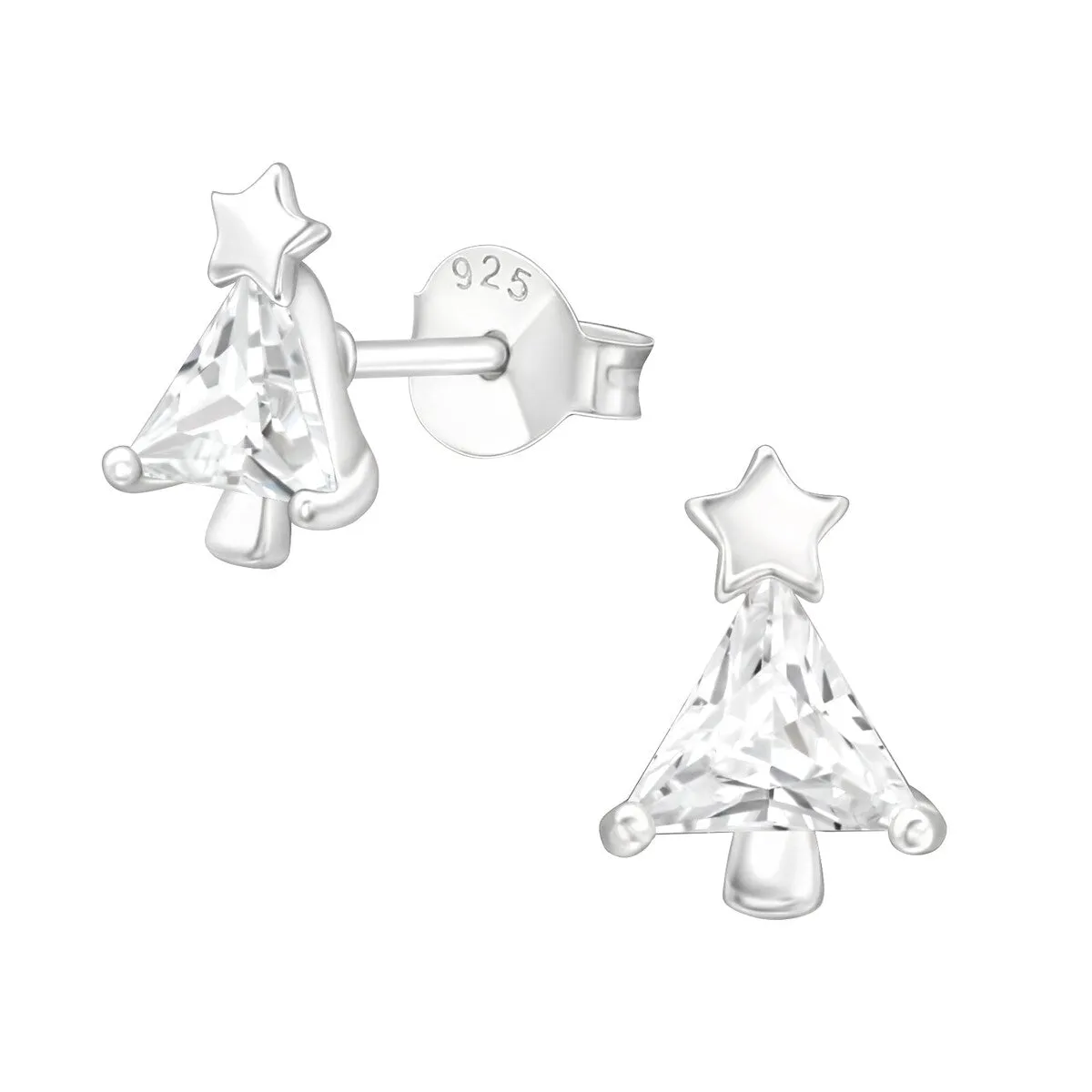 Sterling Silver CZ Triangular Christmas Tree Dainty Stud Earrings sold by Zulily