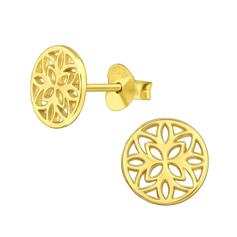 Sterling Silver 18k Gold-Plated Mandala Stud Earrings sold by Zulily