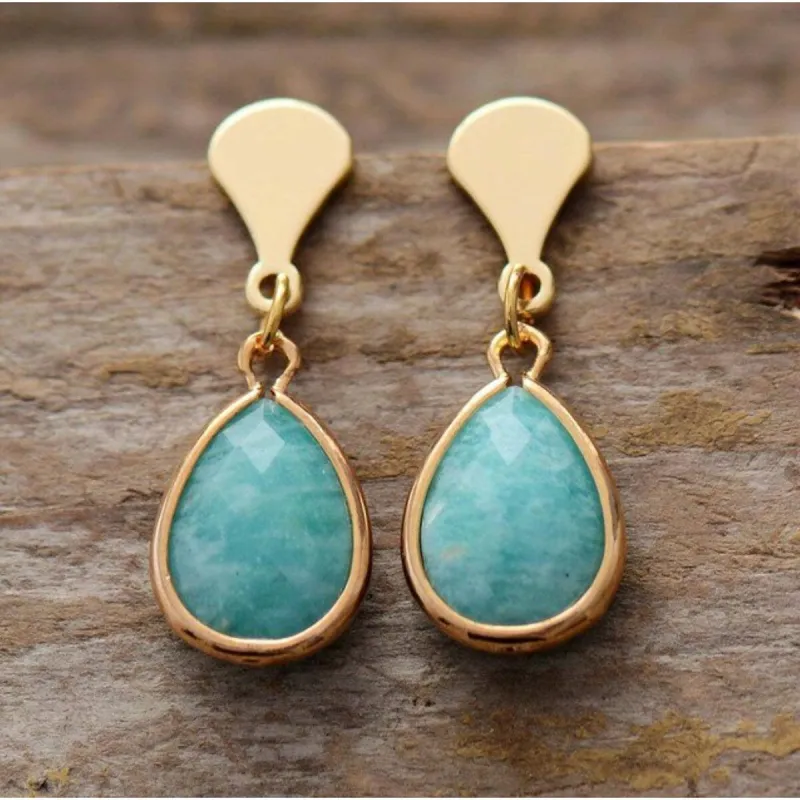 Blue Amazonite & Goldtone Tiered Teardrop Earrings sold by Zulily