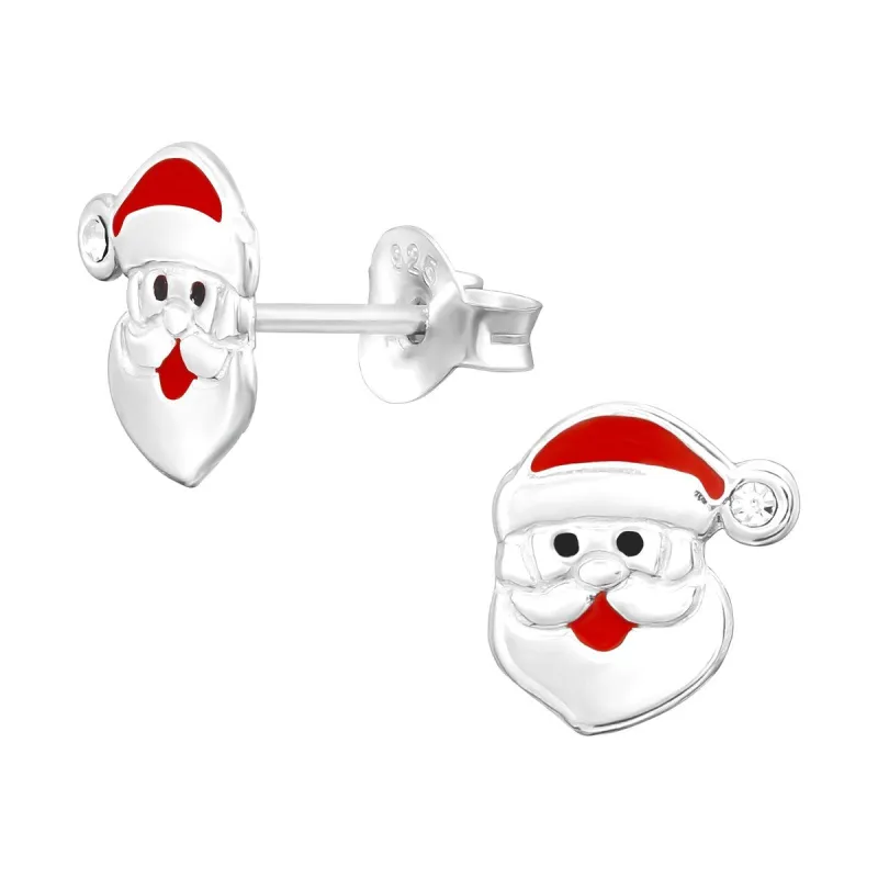 Sterling Silver Happy Santa with CZ Dainty Stud Earrings sold by Zulily