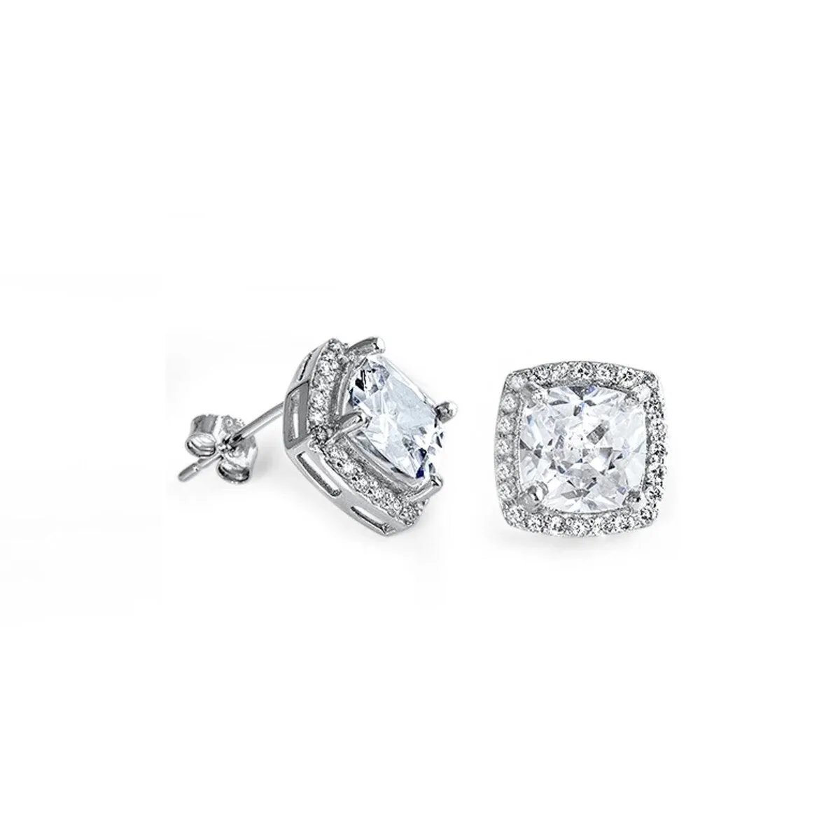 Sterling Silver Square Cubic Zirconia Halo Stud Earrings sold by Zulily