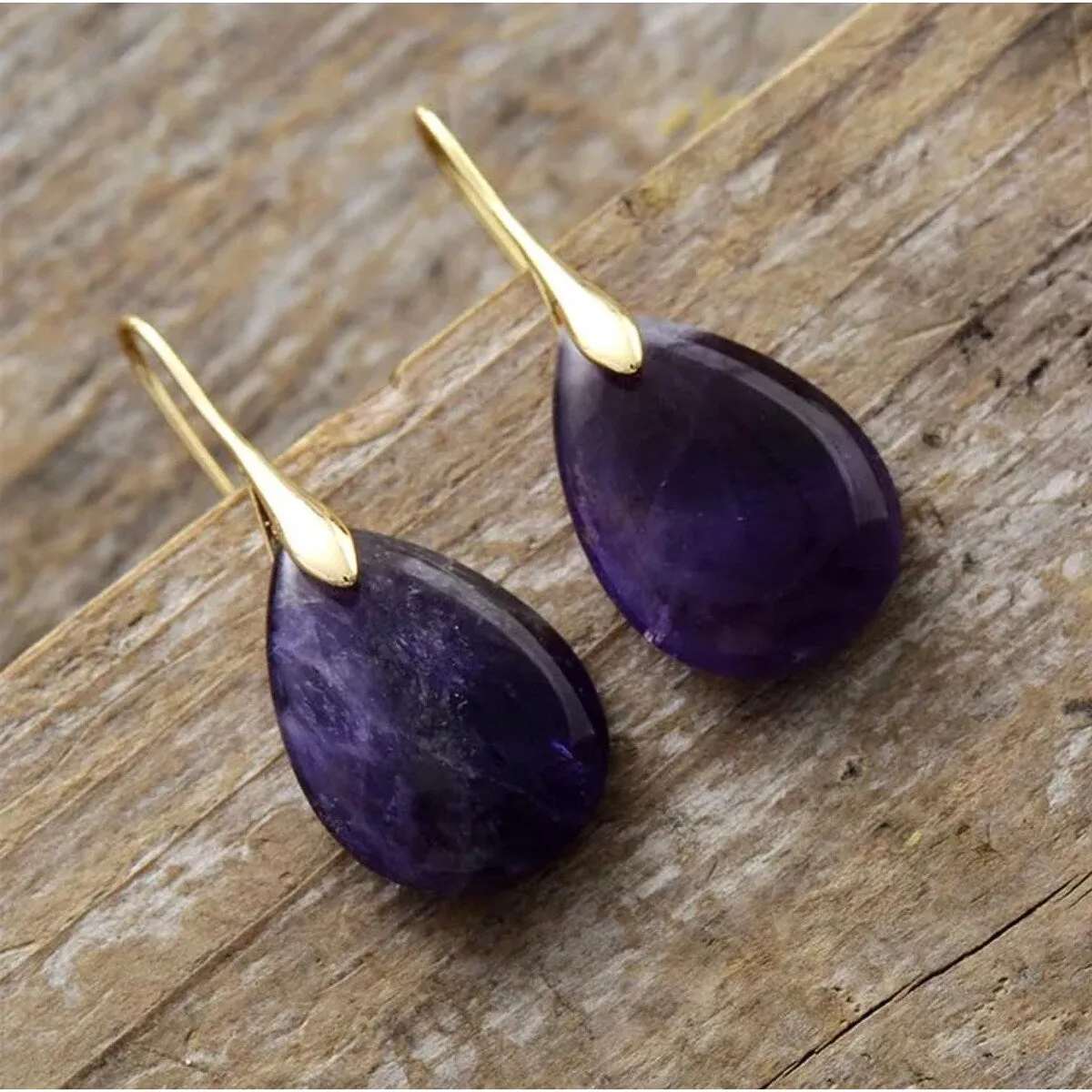 Goldtone & Amethyst Teardrop Drop Earrings sold by Zulily