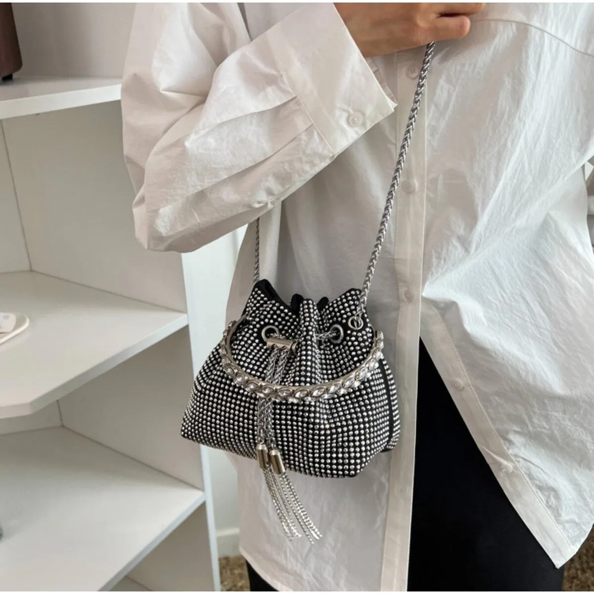 Black & Clear Crystal Studded Crossbody Hand Bag sold by Zulily product image thumbnail 4