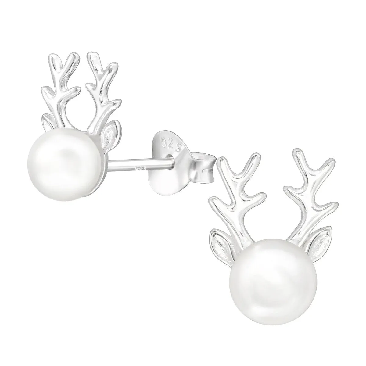 Sterling Silver Pearl Reindeer Dainty Stud Earrings sold by Zulily