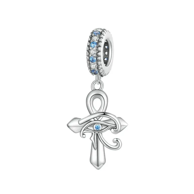 Blue Cubic Zirconia & Sterling Silver Cross Drop Charm sold by Zulily