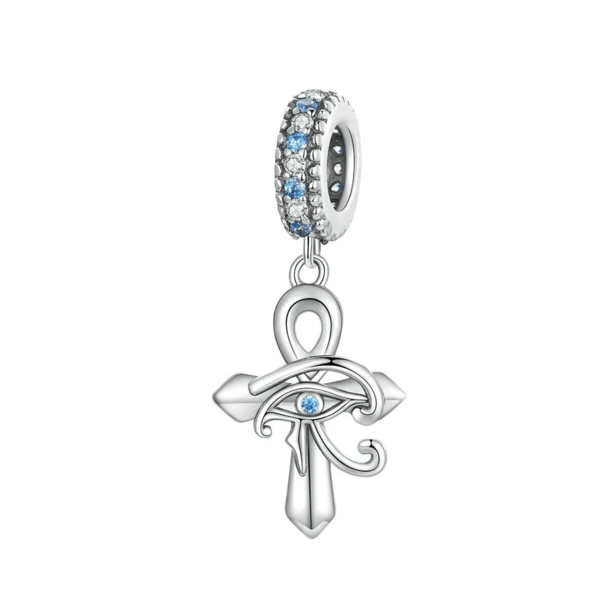 Blue Cubic Zirconia & Sterling Silver Cross Drop Charm sold by Zulily